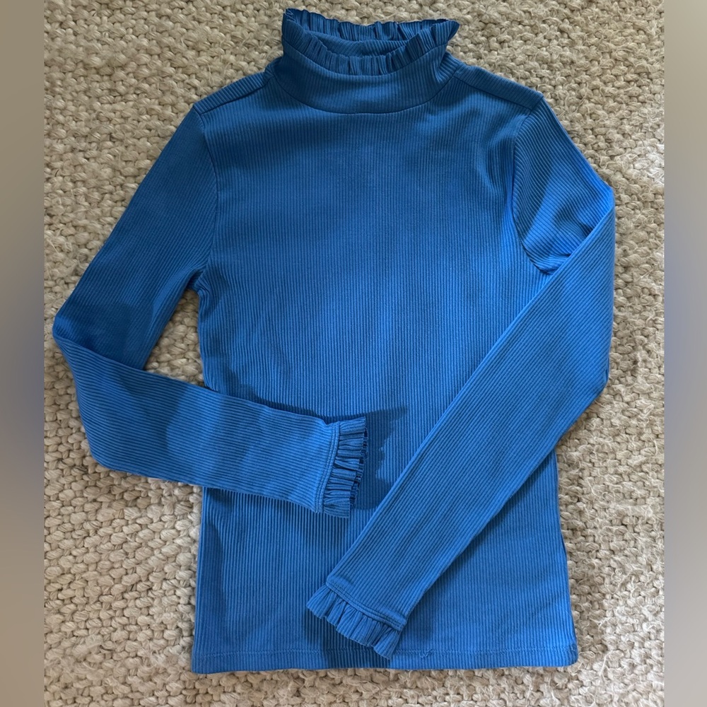 J. Crew ribbed ruffle neck mock turtleneck top